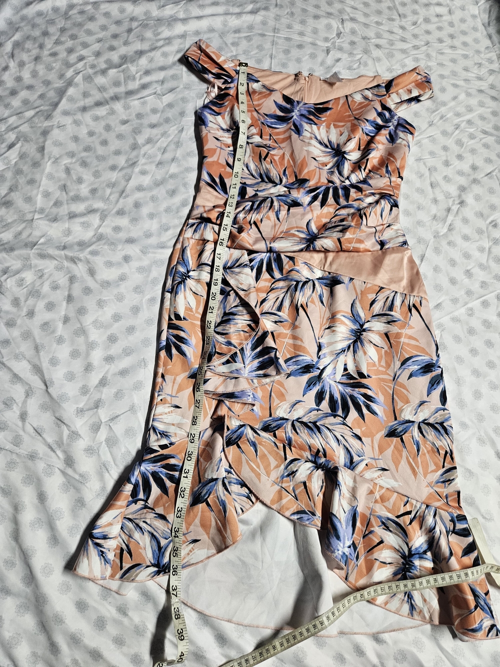 VENUS Peach and Blue Floral Off-Shoulder High-Low Dress - Picture 7 of 8